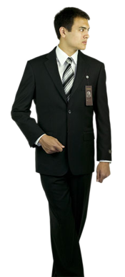 A man in a suit and tie standing up.